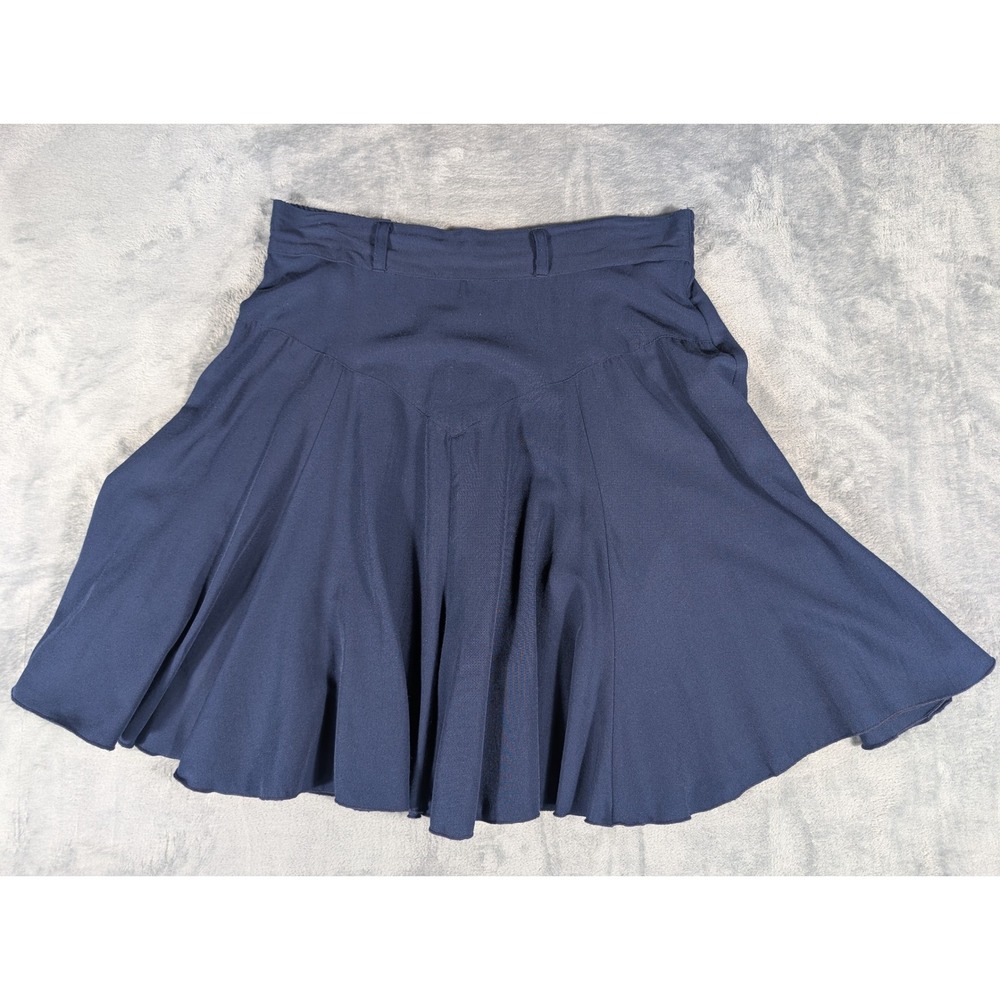 Western Collection Navy Blue Yoke Waist Pleated Midi Skirt Made in USA Large